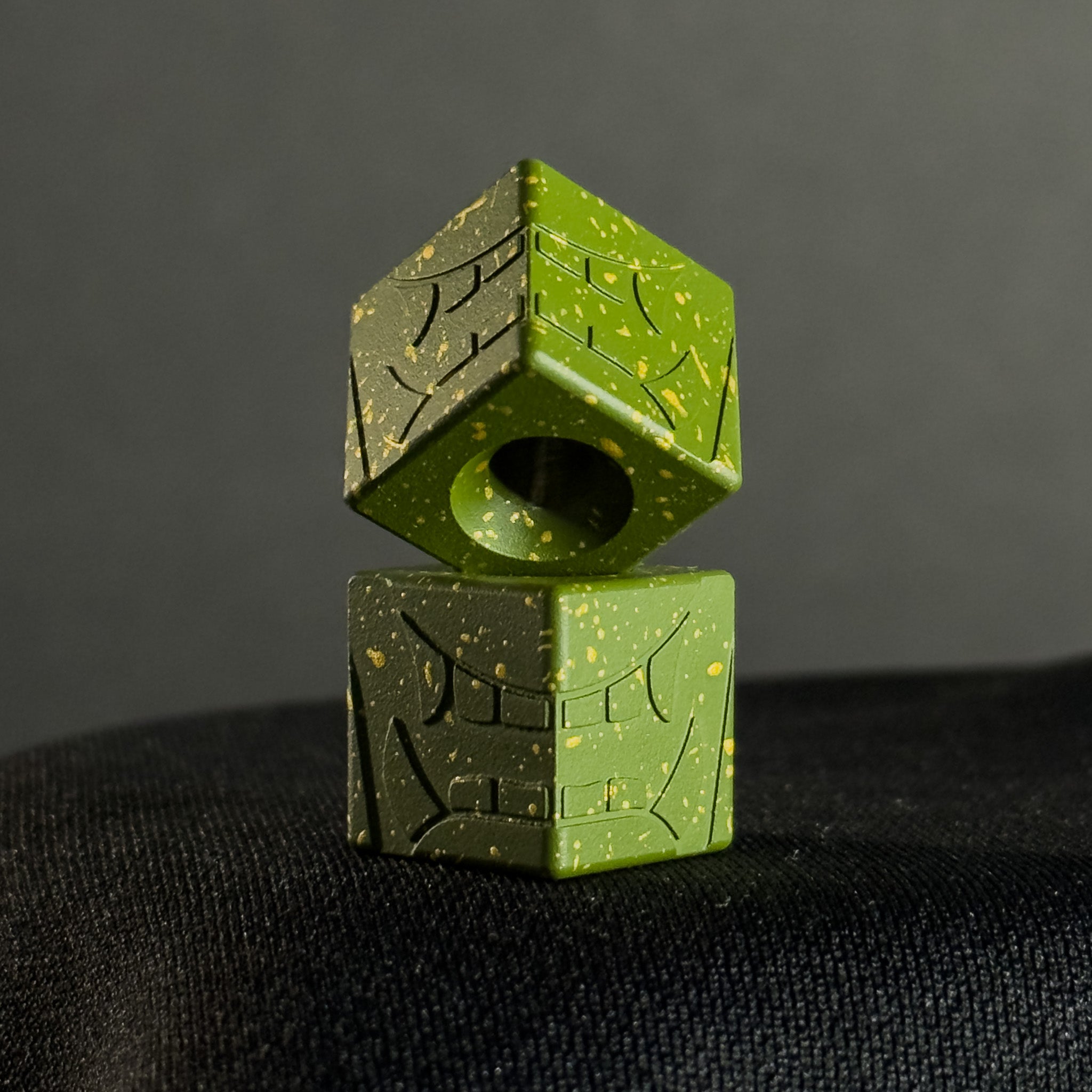 Lanyard Bead — Cube, Mengu Mempo Pattern in MultiCam Bright Green/Gold Splatter Cerakote