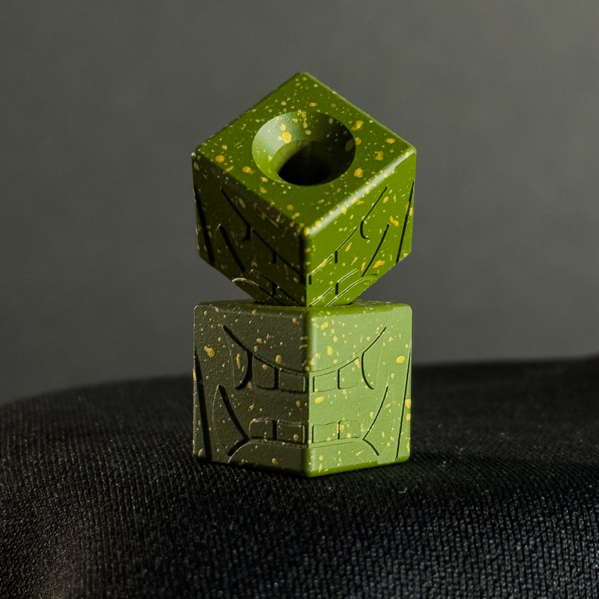 Lanyard Bead — Cube, Mengu Mempo Pattern in MultiCam Bright Green/Gold Splatter Cerakote