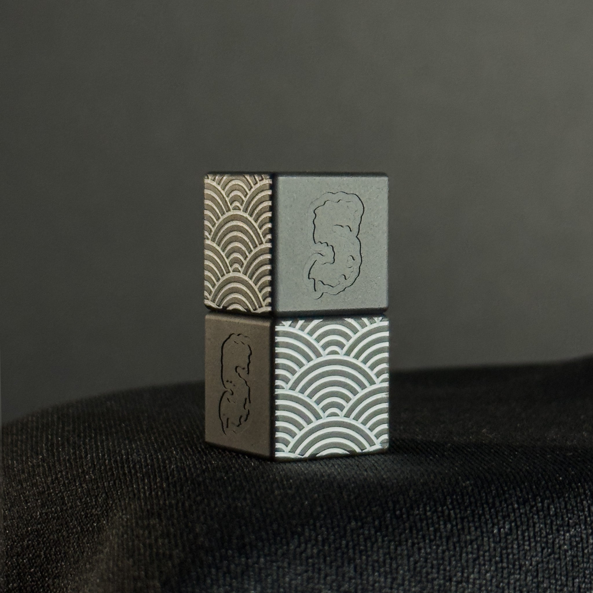 Paracord Bead Cube — White Seigaiha Pattern in Armor Black Cerakote