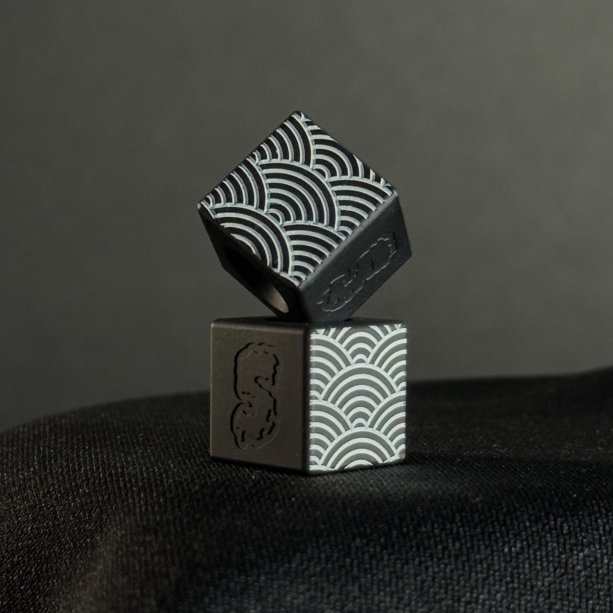 Paracord Bead Cube — White Seigaiha Pattern in Armor Black Cerakote