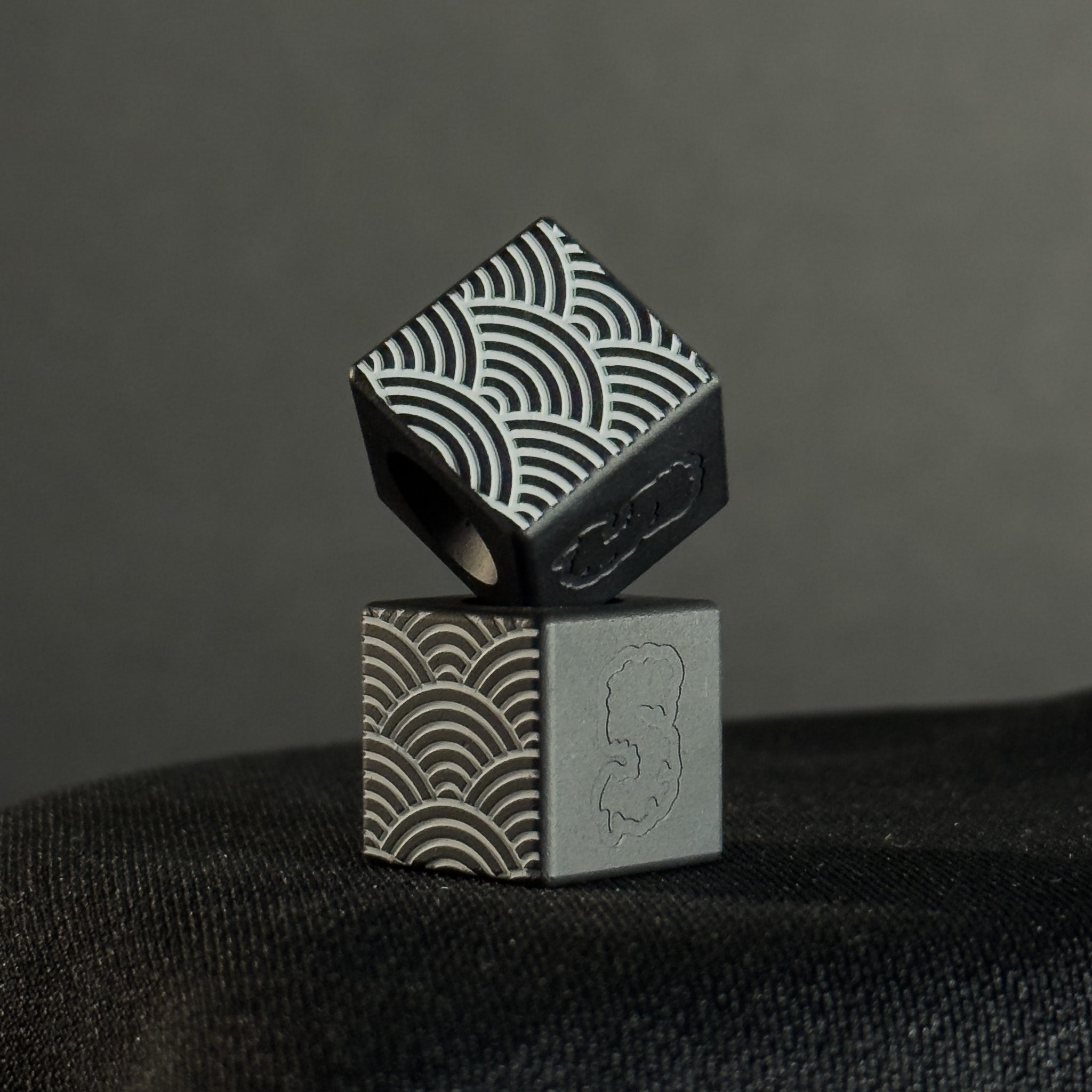 Paracord Bead Cube — White Seigaiha Pattern in Armor Black Cerakote