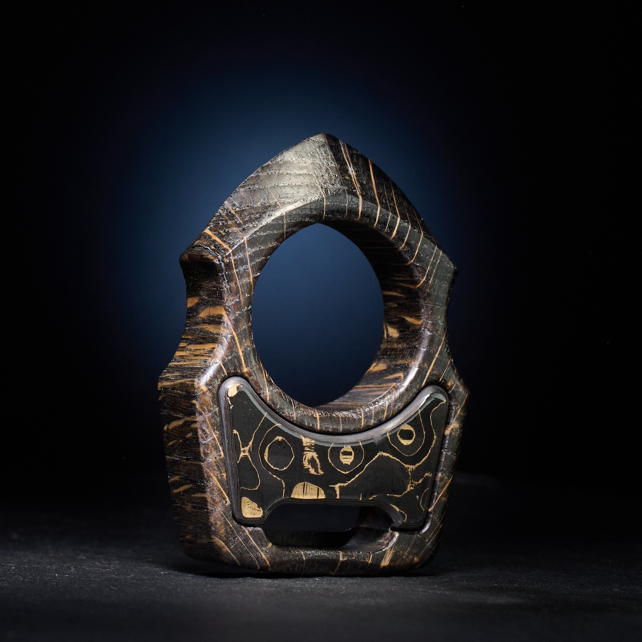 Stabilized Wood EDC Keychain – Swampy Shark with Carbon Fiber Gold Camo Inlay