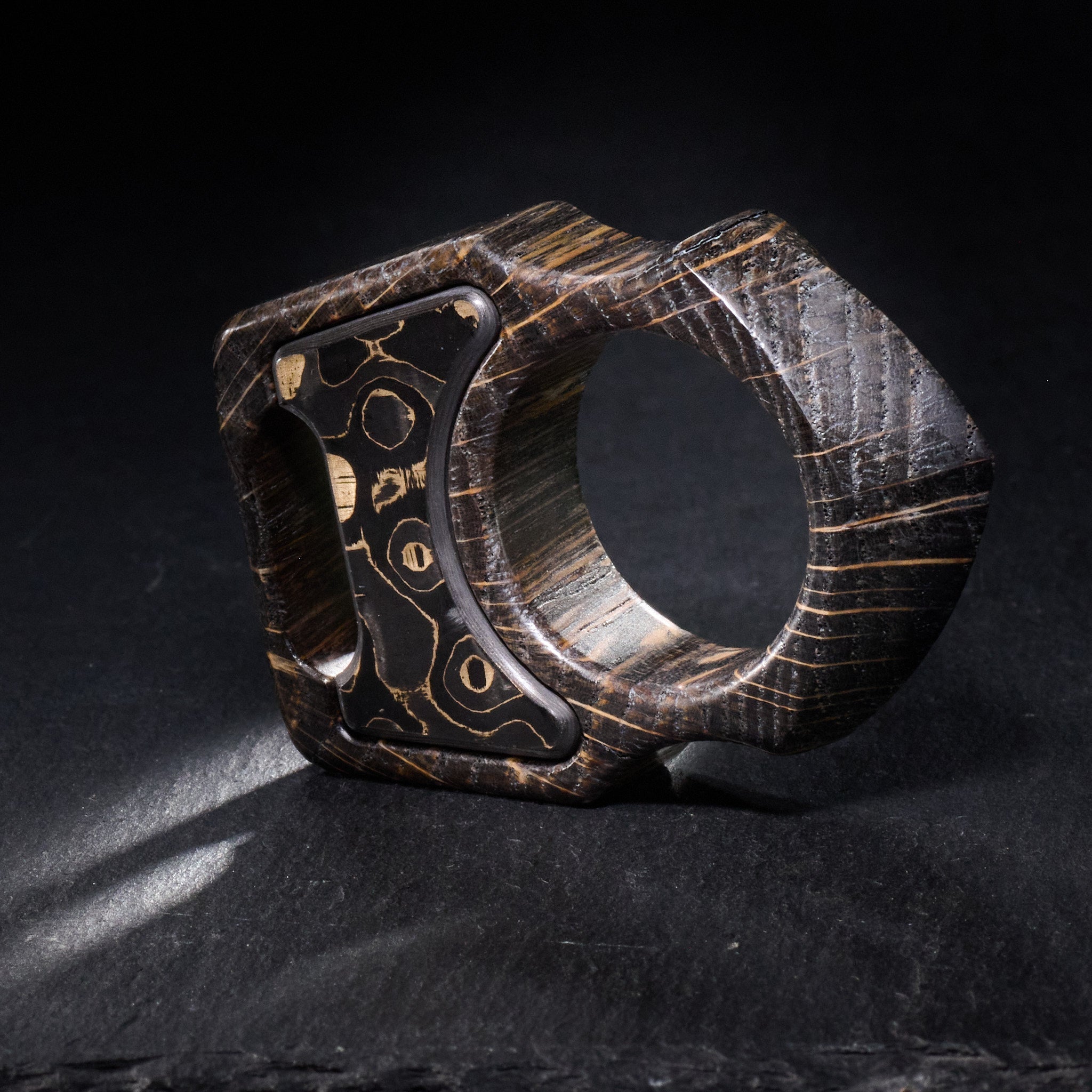 Stabilized Wood EDC Keychain – Swampy Shark with Carbon Fiber Gold Camo Inlay