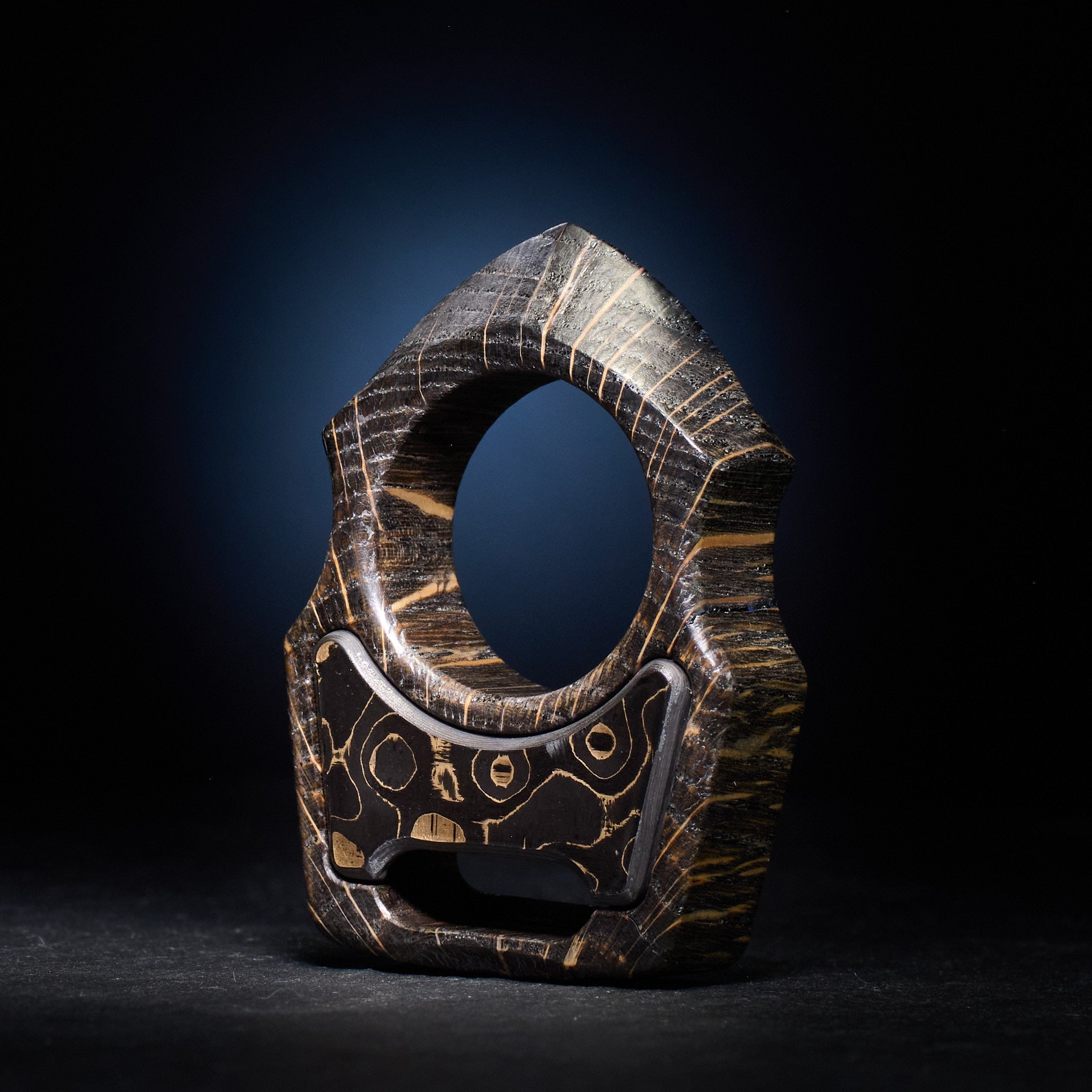 Stabilized Wood EDC Keychain – Swampy Shark with Carbon Fiber Gold Camo Inlay