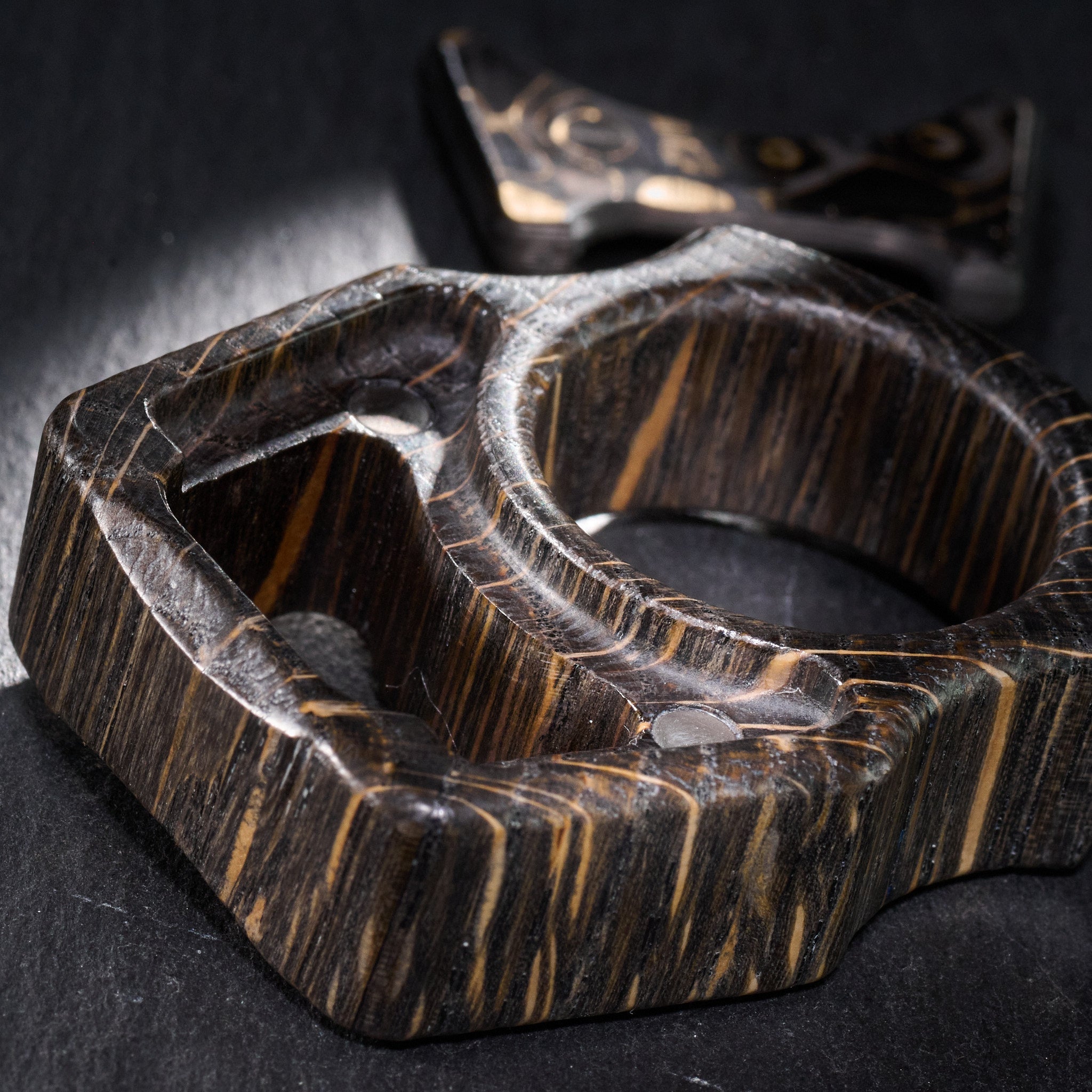 Stabilized Wood EDC Keychain – Swampy Shark with Carbon Fiber Gold Camo Inlay