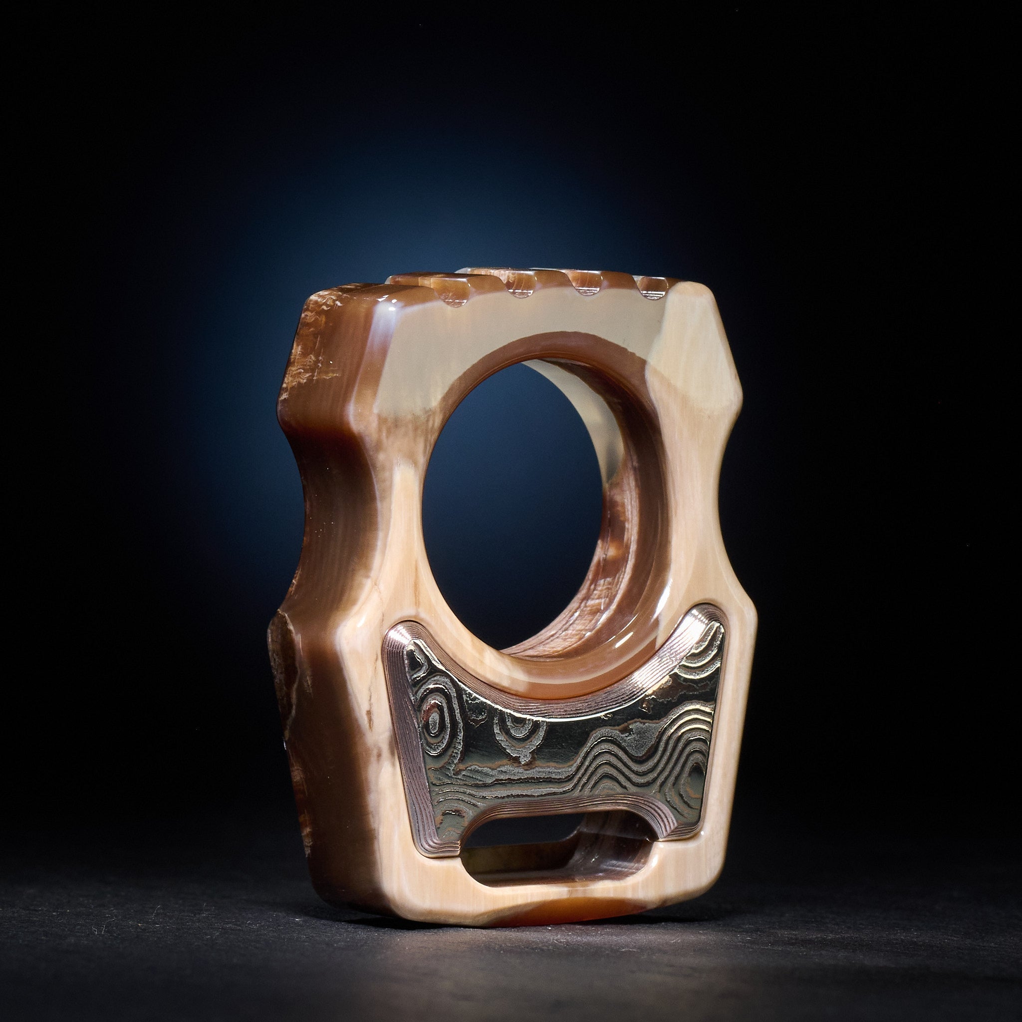 Stabilized Anancus Tusk — Swampy Whale EDC Keychain & CopperMai Damascus Raindrop Inlay