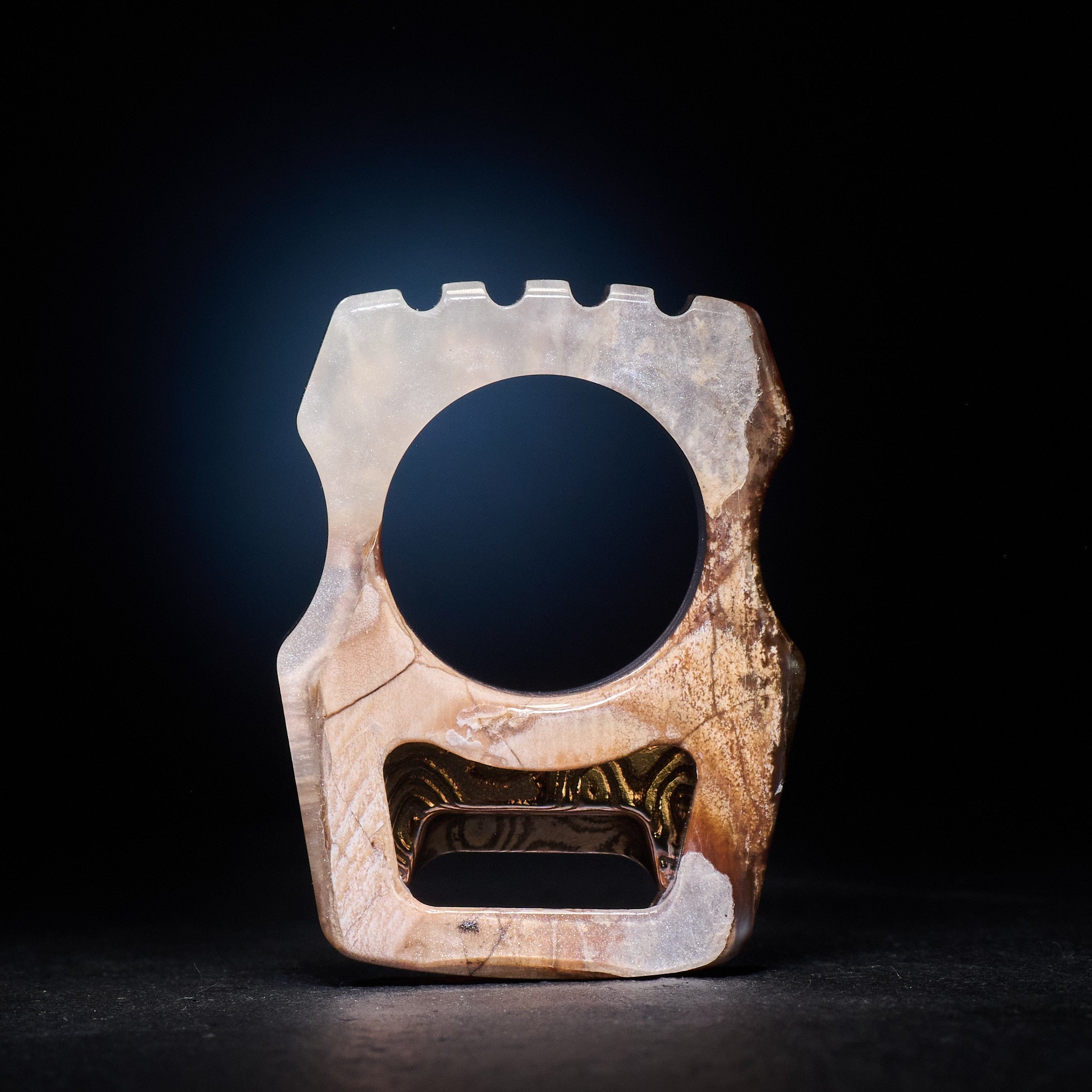 Stabilized Anancus Tusk — Swampy Whale EDC Keychain & CopperMai Damascus Raindrop Inlay