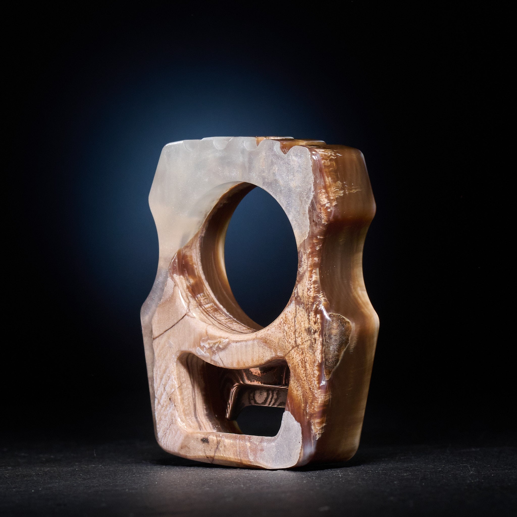 Stabilized Anancus Tusk — Swampy Whale EDC Keychain & CopperMai Damascus Raindrop Inlay