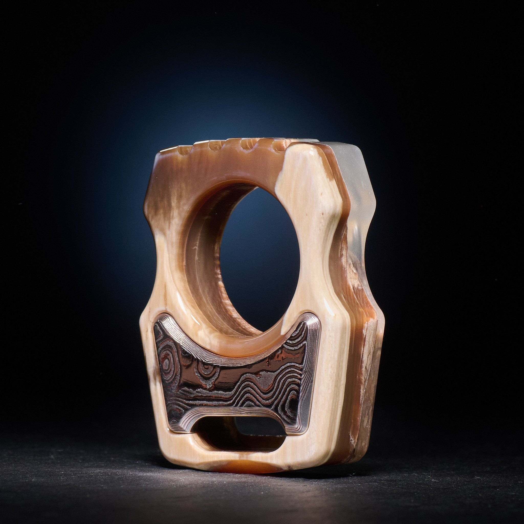 Stabilized Anancus Tusk — Swampy Whale EDC Keychain & CopperMai Damascus Raindrop Inlay