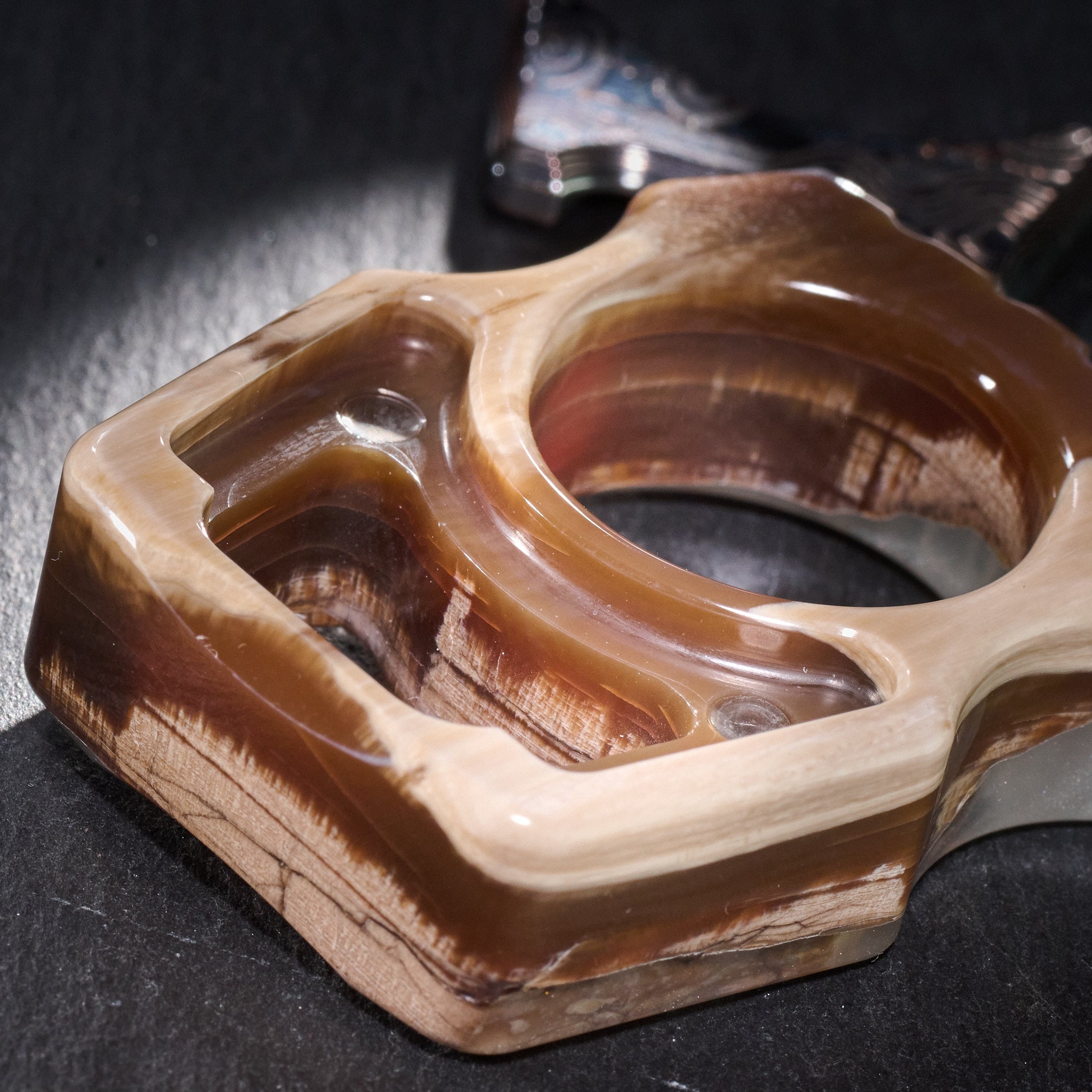 Stabilized Anancus Tusk — Swampy Whale EDC Keychain & CopperMai Damascus Raindrop Inlay