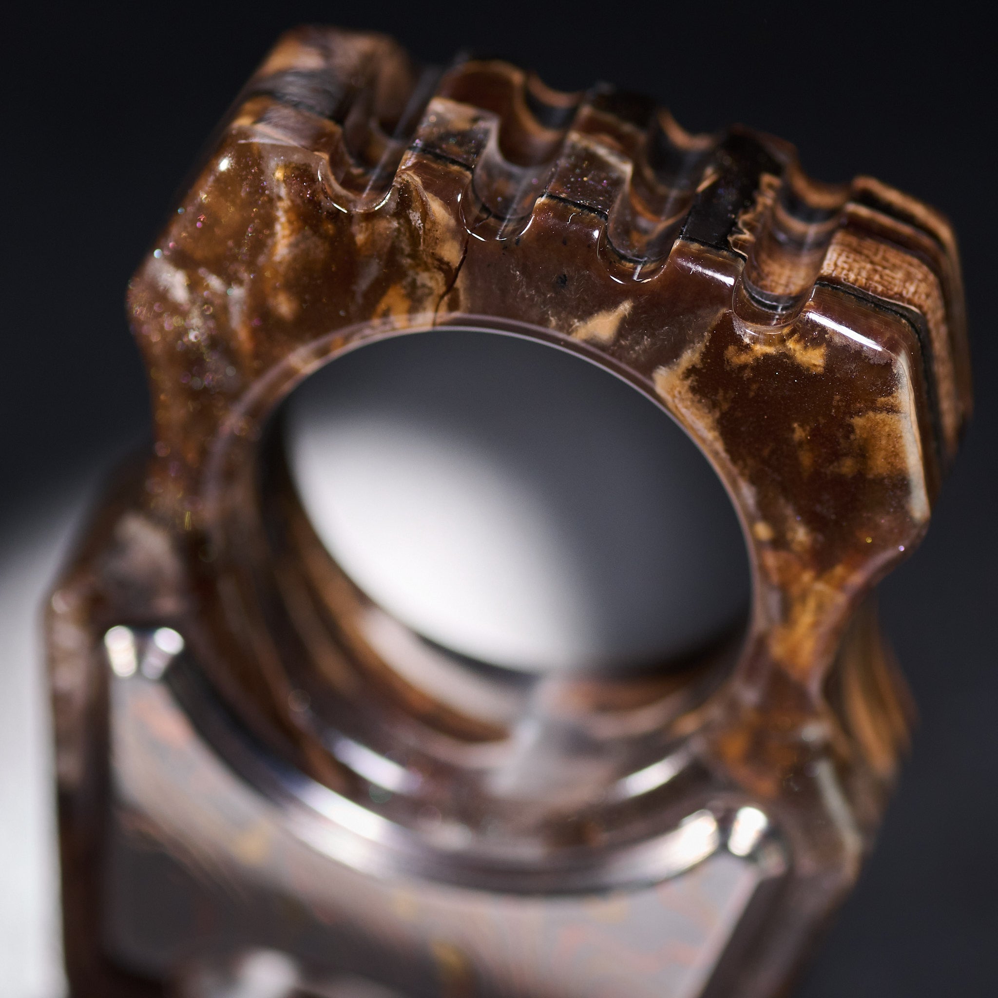 Stabilized Anancus Tusk — Swampy Whale EDC Keychain & TigerMai Damascus Chevron Inlay