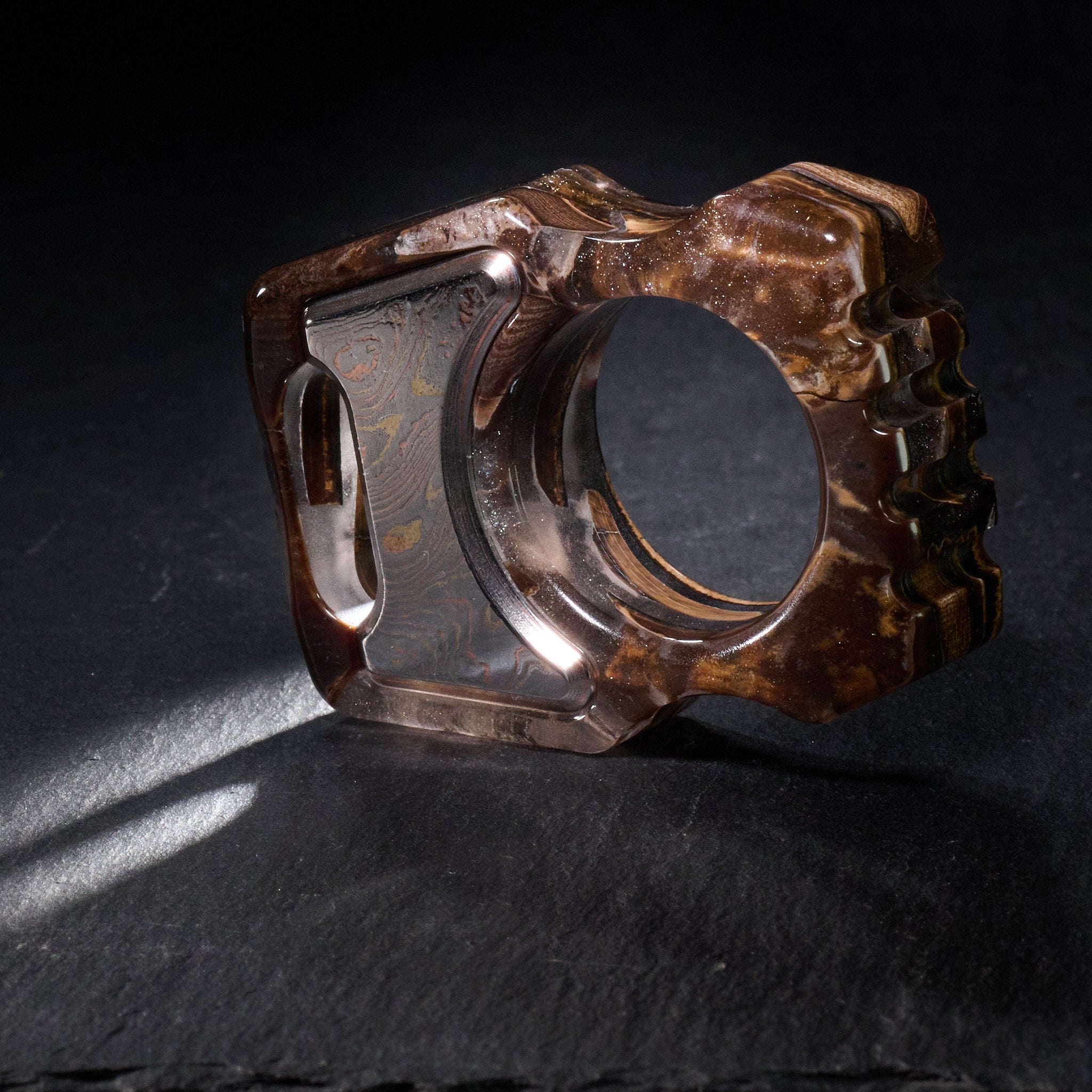 Stabilized Anancus Tusk — Swampy Whale EDC Keychain & TigerMai Damascus Chevron Inlay