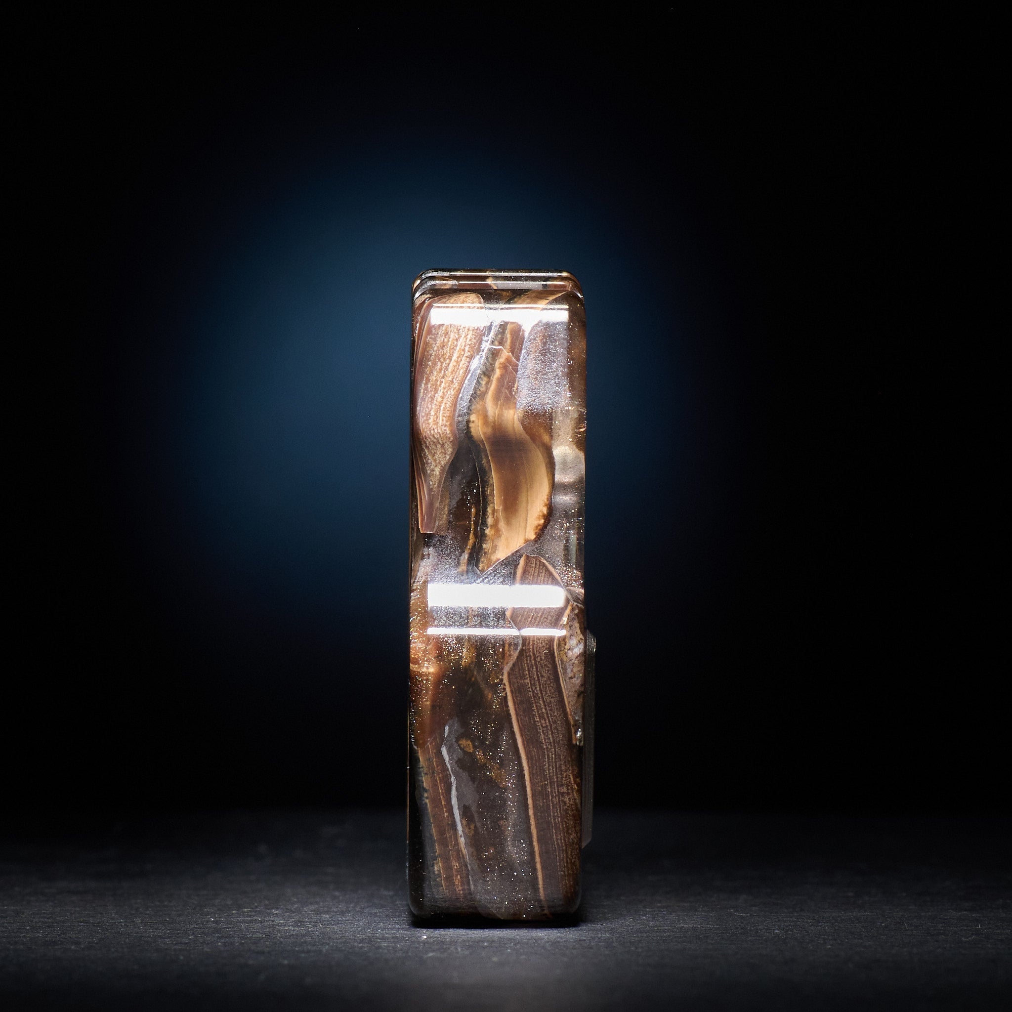 Stabilized Anancus Tusk — Swampy Whale EDC Keychain & TigerMai Damascus Chevron Inlay