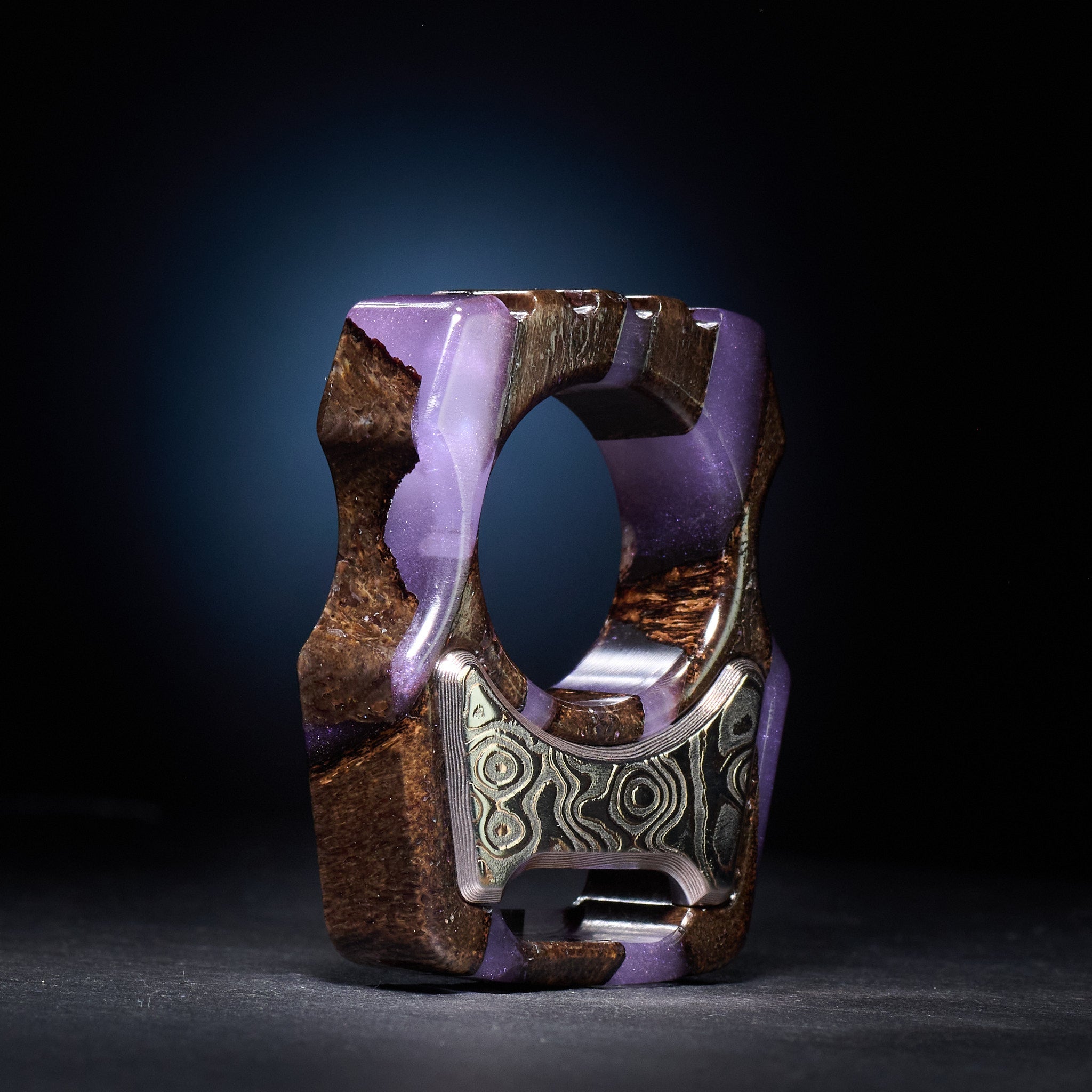 Stabilized Mammoth Bone — Swampy Whale EDC Keychain & CopperMai Damascus Raindrop Inlay