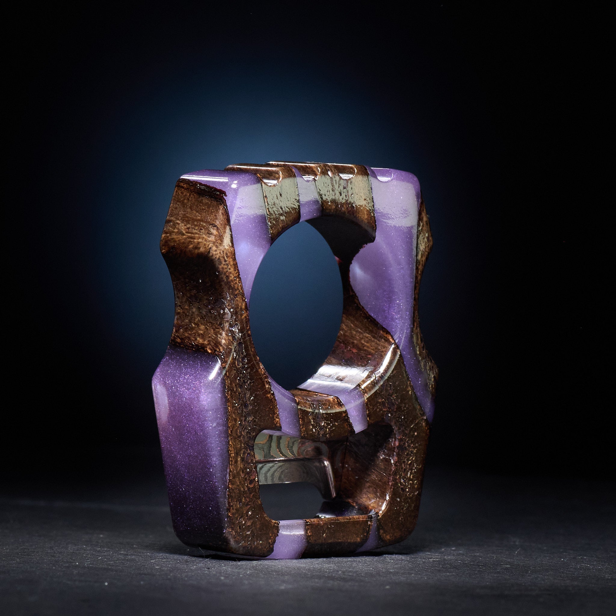 Stabilized Mammoth Bone — Swampy Whale EDC Keychain & CopperMai Damascus Raindrop Inlay