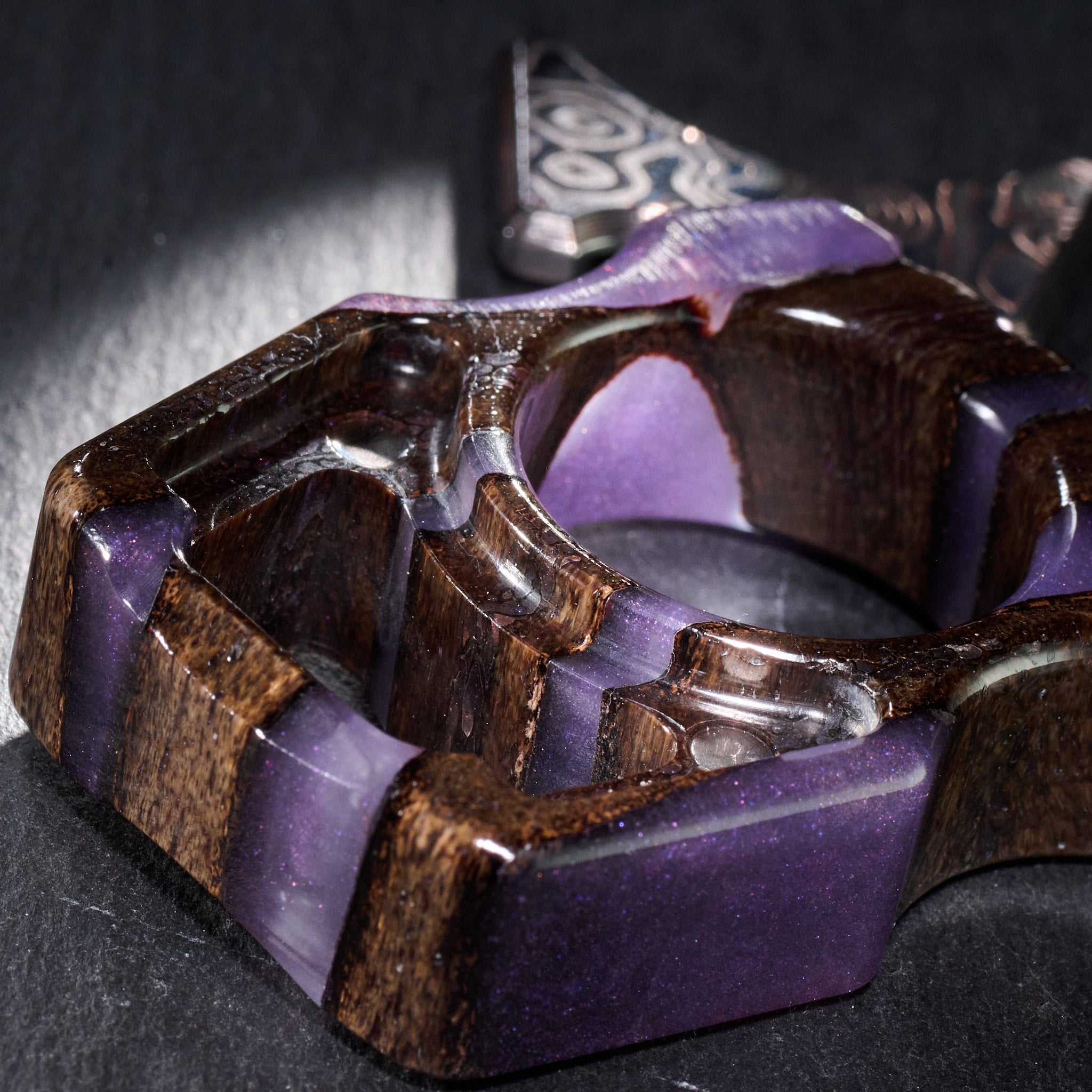 Stabilized Mammoth Bone — Swampy Whale EDC Keychain & CopperMai Damascus Raindrop Inlay