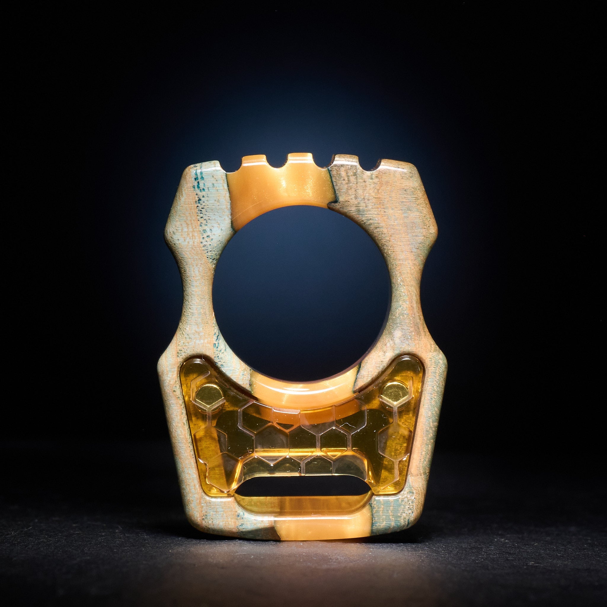 Stabilized Wood EDC Keychain – Swampy Whale with Ultem Honeycomb Mark 3 Inlay