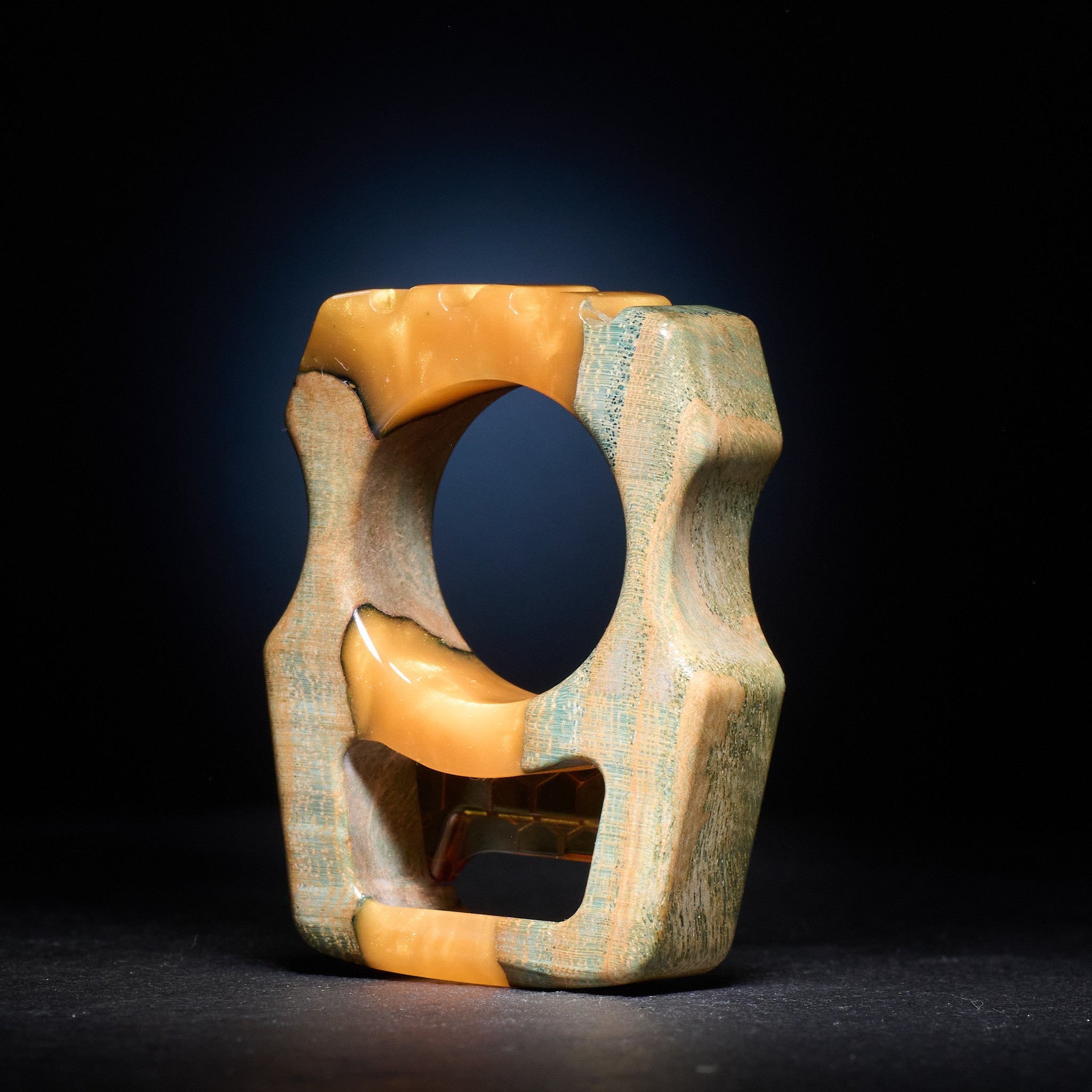 Stabilized Wood EDC Keychain – Swampy Whale with Ultem Honeycomb Mark 3 Inlay