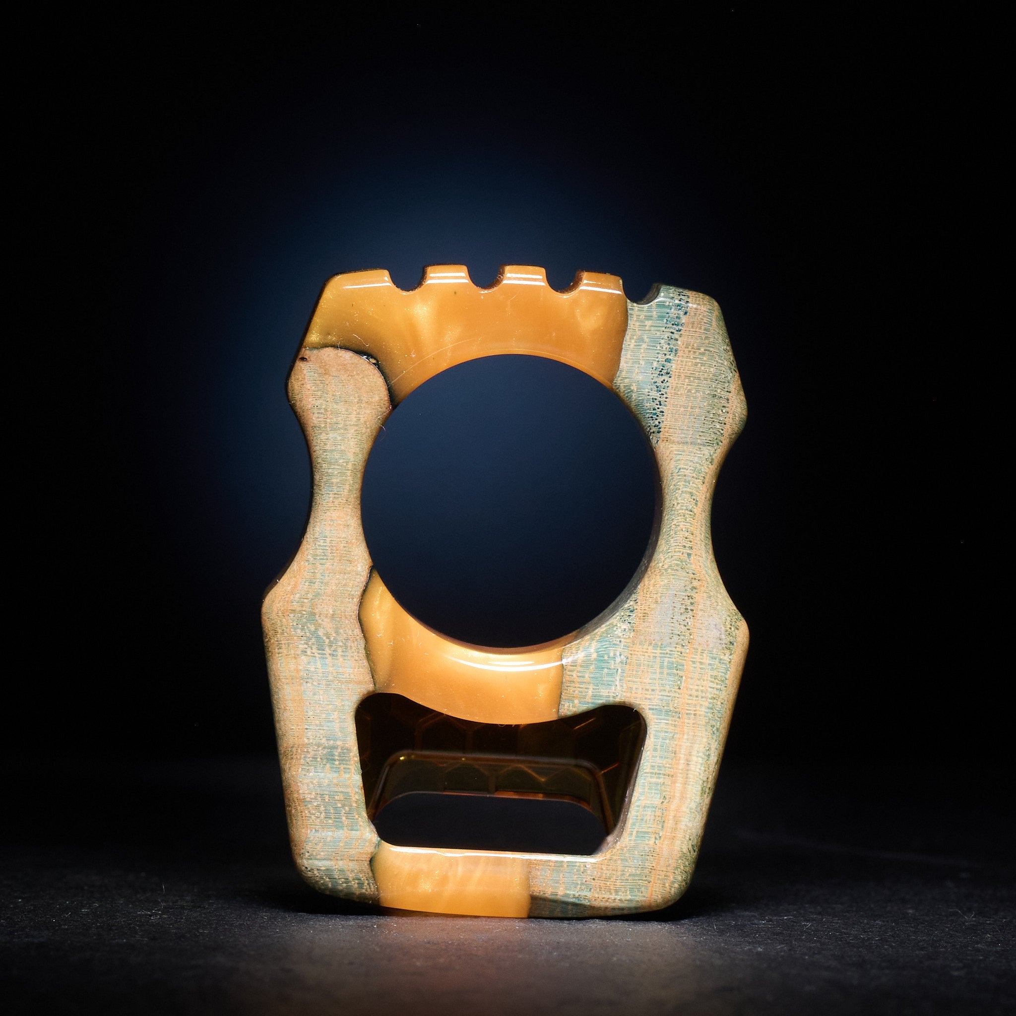 Stabilized Wood EDC Keychain – Swampy Whale with Ultem Honeycomb Mark 3 Inlay