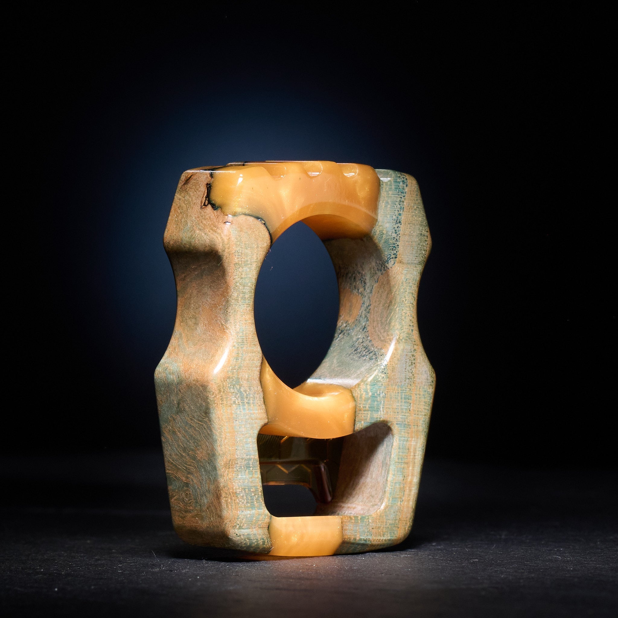 Stabilized Wood EDC Keychain – Swampy Whale with Ultem Honeycomb Mark 3 Inlay