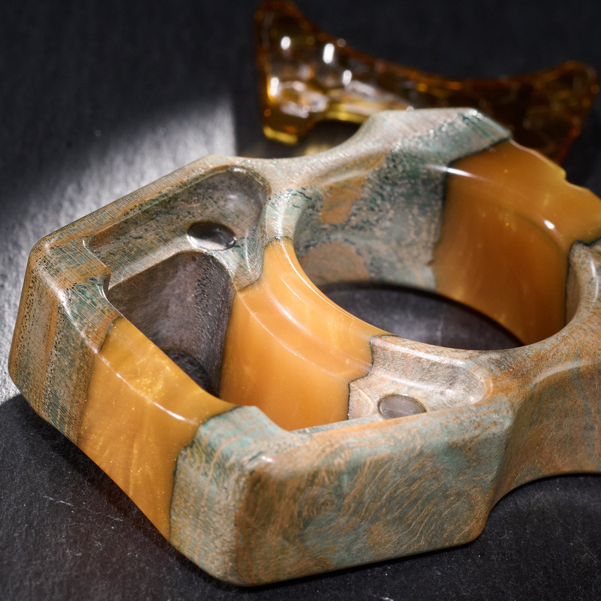 Stabilized Wood EDC Keychain – Swampy Whale with Ultem Honeycomb Mark 3 Inlay