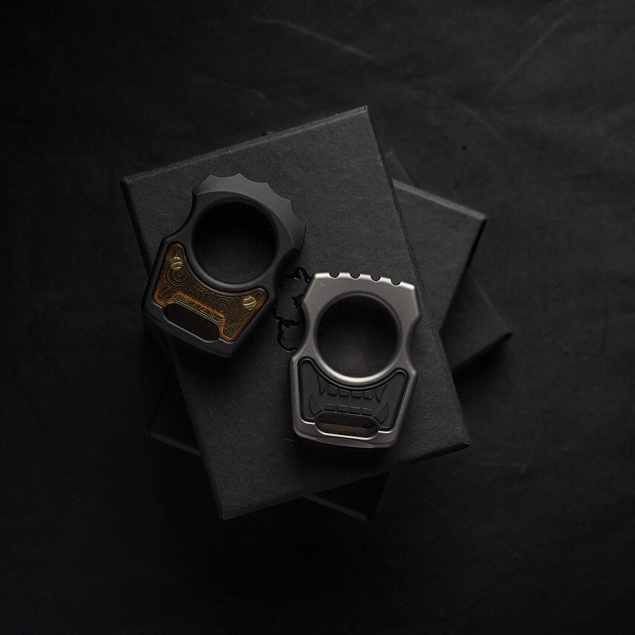 Set of Titanium Keychain Swampy Whale & Replaceable Black Aluminum Inlay Mengu Mempo